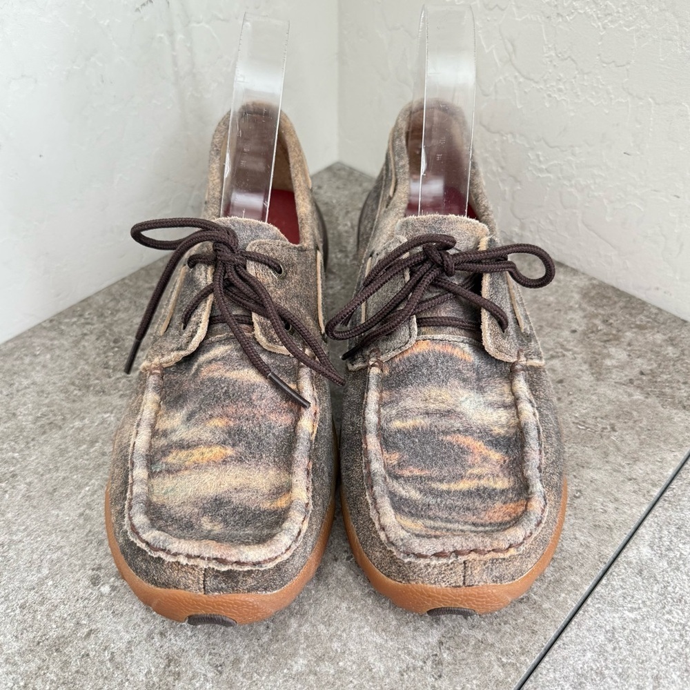 Twisted X Driving Moc Tiger Pattern Distressed Brown Leather Moc Women’s 8M